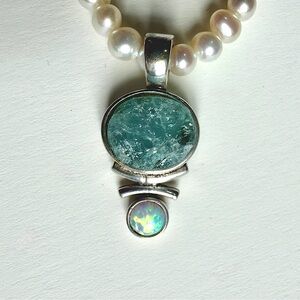 SONOMA ART WORKS silver pendant w/ aquamarine and opal, maybe pearl